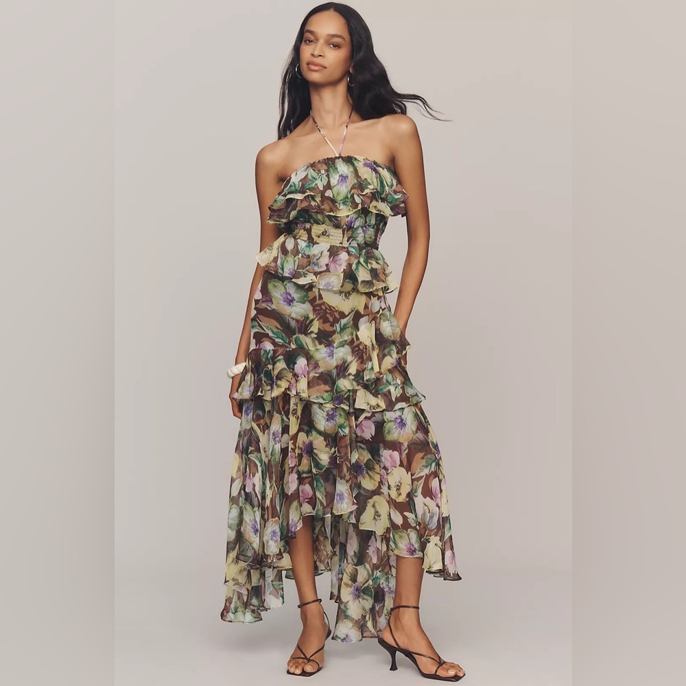 Anthropologie ASTR THE LABEL ELENA HALTER RUFFLE MIDI DRESS